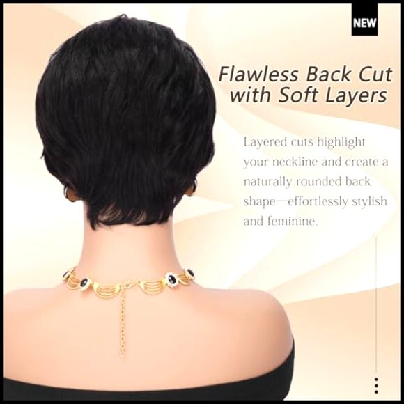 Human Hair Pixie Cut Wig Glueless Layered Straight Short Wig with Bangs